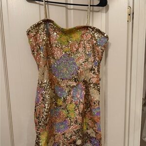 NADINE MERABI Sequin Mini Leila Floral Dress